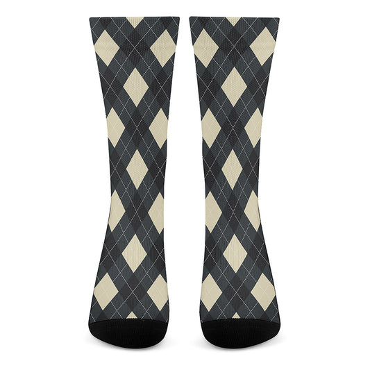 Spruce Blue And Beige Argyle Print Crew Socks