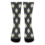 Spruce Blue And Beige Argyle Print Crew Socks