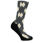 Spruce Blue And Beige Argyle Print Crew Socks