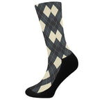 Spruce Blue And Beige Argyle Print Crew Socks