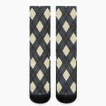 Spruce Blue And Beige Argyle Print Crew Socks
