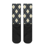 Spruce Blue And Beige Argyle Print Crew Socks
