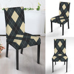 Spruce Blue And Beige Argyle Print Dining Chair Slipcover
