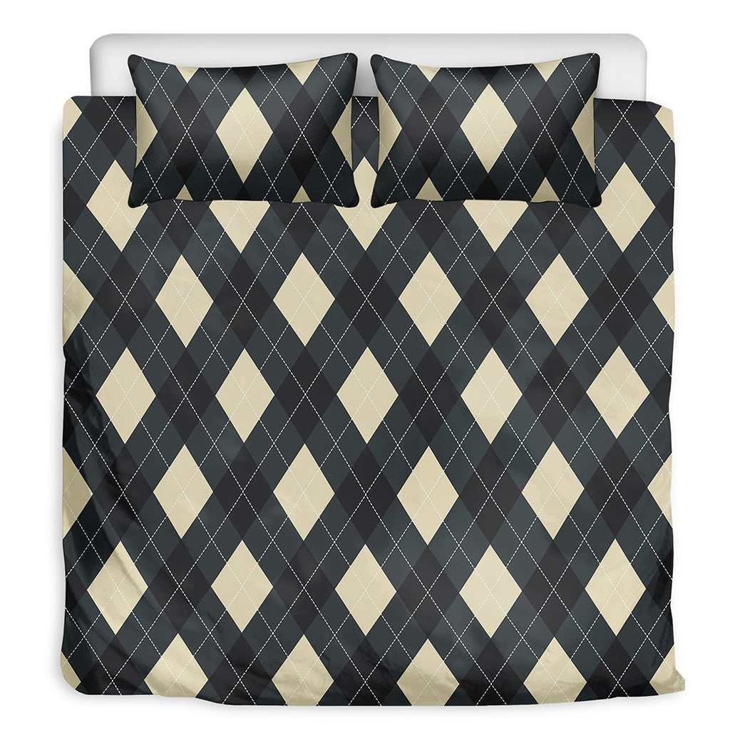 Spruce Blue And Beige Argyle Print Duvet Cover Bedding Set