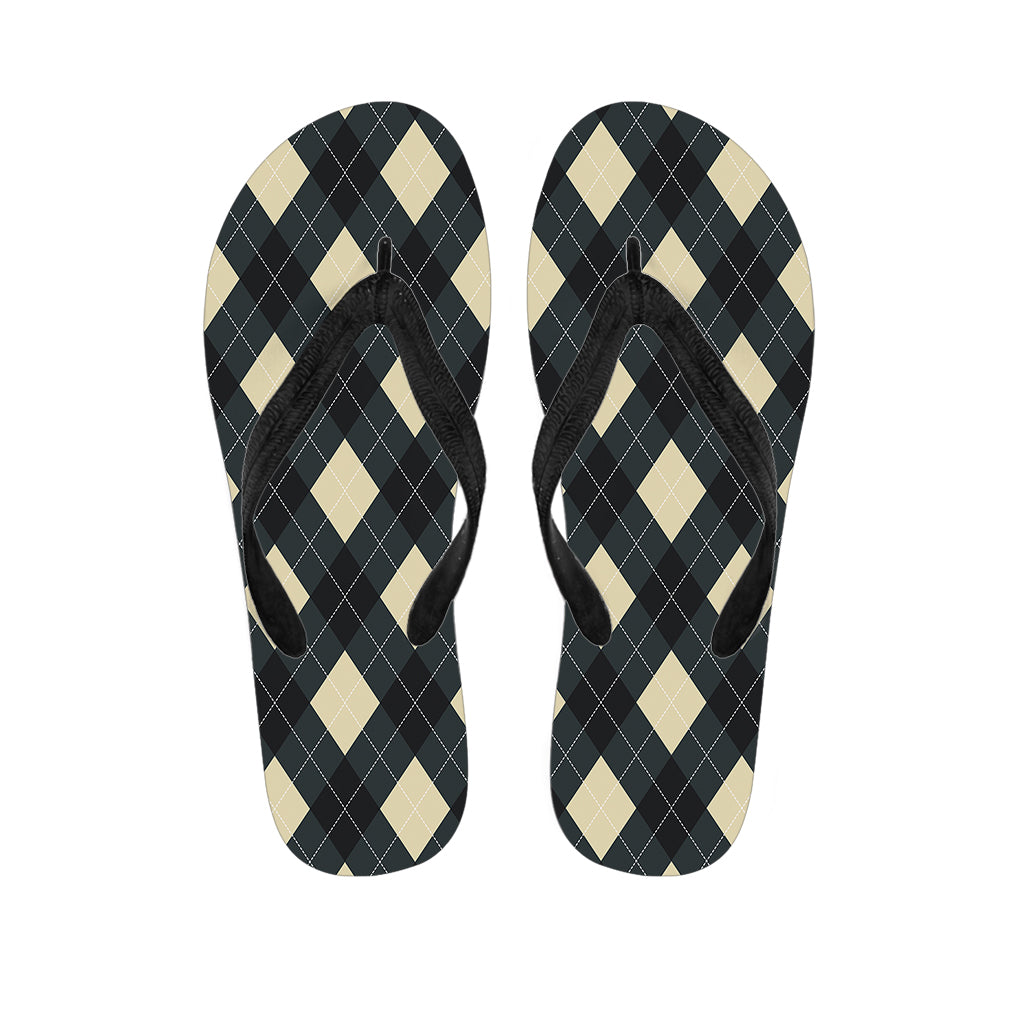 Spruce Blue And Beige Argyle Print Flip Flops