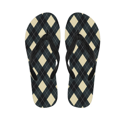 Spruce Blue And Beige Argyle Print Flip Flops