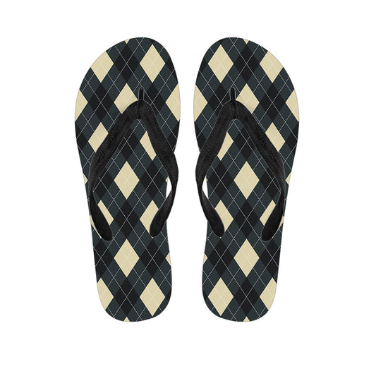 Spruce Blue And Beige Argyle Print Flip Flops