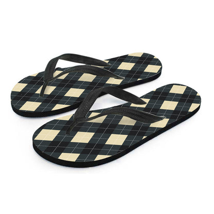 Spruce Blue And Beige Argyle Print Flip Flops