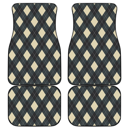 Spruce Blue And Beige Argyle Print Front and Back Car Floor Mats
