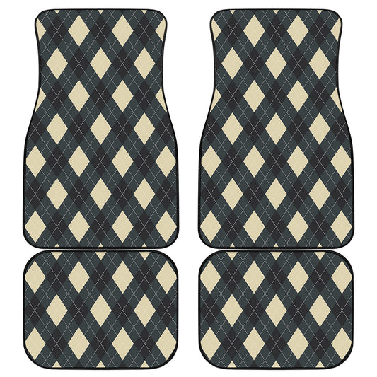 Spruce Blue And Beige Argyle Print Front and Back Car Floor Mats