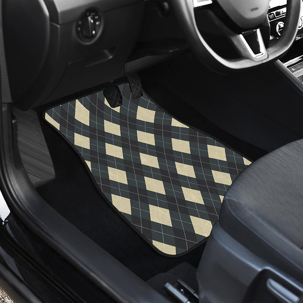 Spruce Blue And Beige Argyle Print Front and Back Car Floor Mats