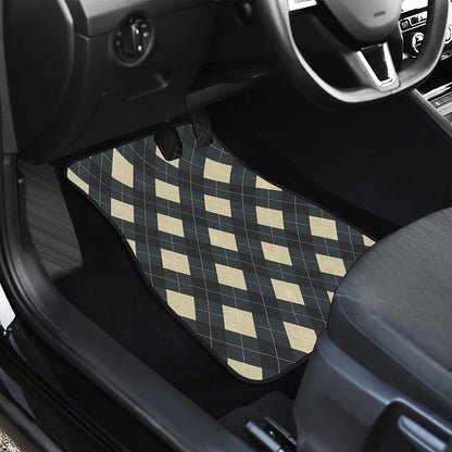 Spruce Blue And Beige Argyle Print Front and Back Car Floor Mats