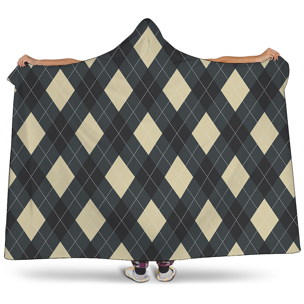 Spruce Blue And Beige Argyle Print Hooded Blanket