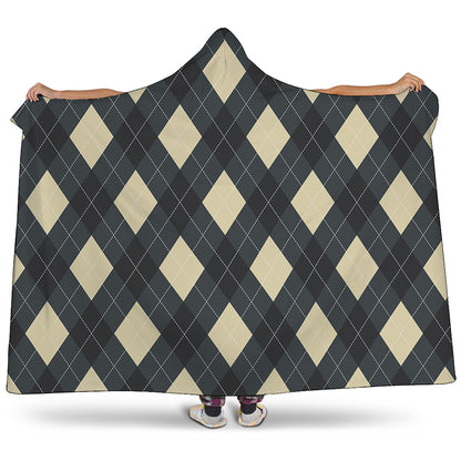 Spruce Blue And Beige Argyle Print Hooded Blanket