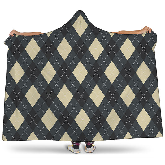 Spruce Blue And Beige Argyle Print Hooded Blanket