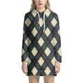 Spruce Blue And Beige Argyle Print Pullover Hoodie Dress