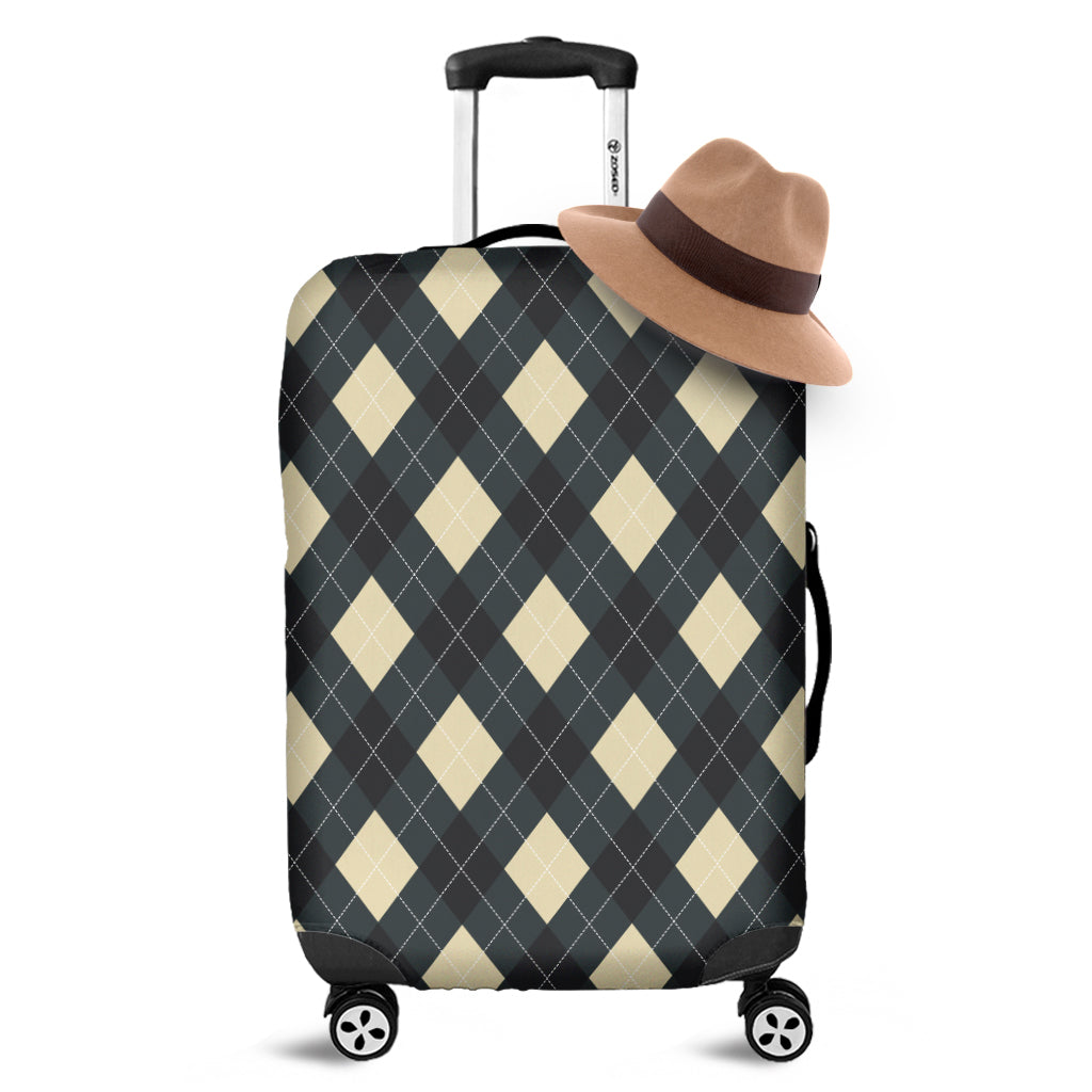 Spruce Blue And Beige Argyle Print Luggage Cover