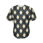Spruce Blue And Beige Argyle Print Men's Baseball Jersey