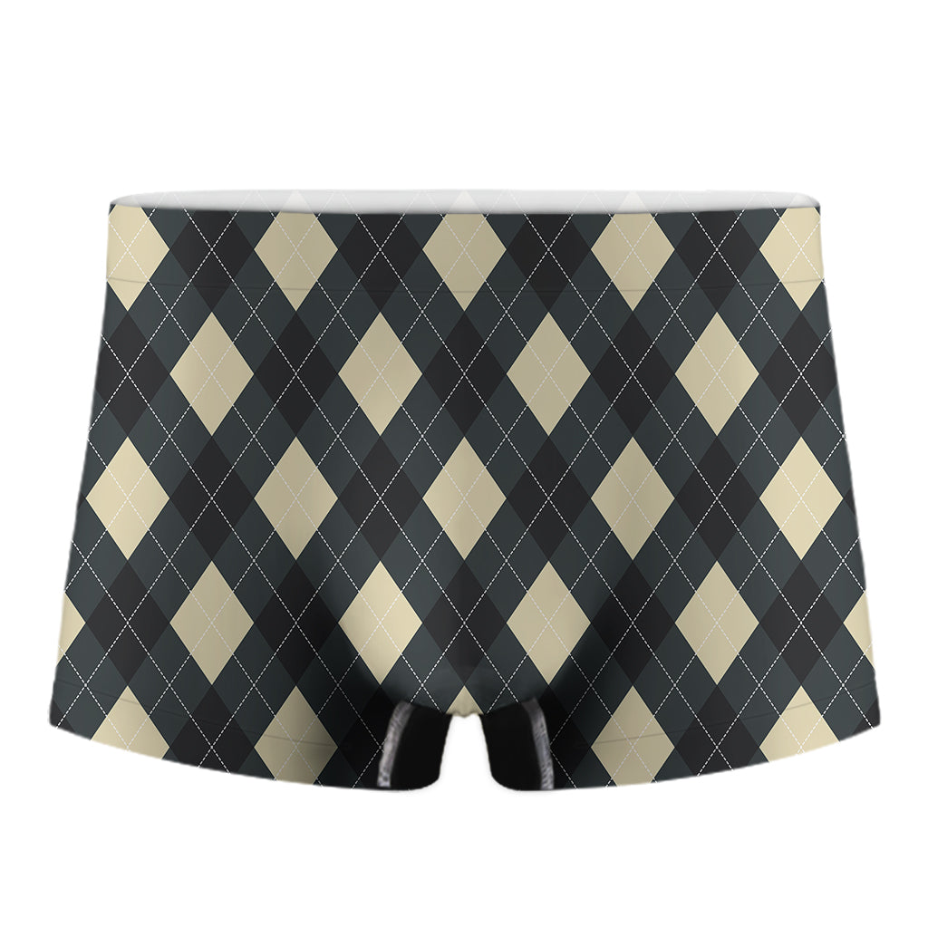 Spruce Blue And Beige Argyle Print Men's Boxer Briefs