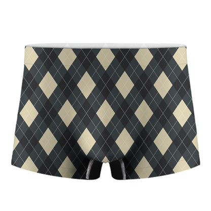 Spruce Blue And Beige Argyle Print Men's Boxer Briefs