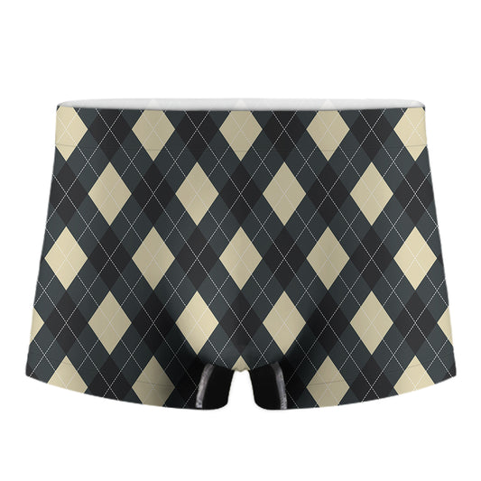 Spruce Blue And Beige Argyle Print Men's Boxer Briefs