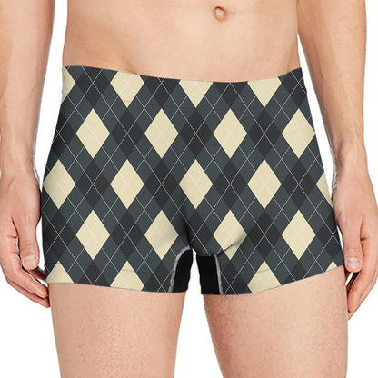 Spruce Blue And Beige Argyle Print Men's Boxer Briefs