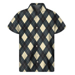 Spruce Blue And Beige Argyle Print Men's Short Sleeve Shirt