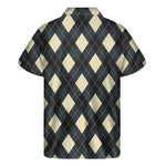 Spruce Blue And Beige Argyle Print Men's Short Sleeve Shirt