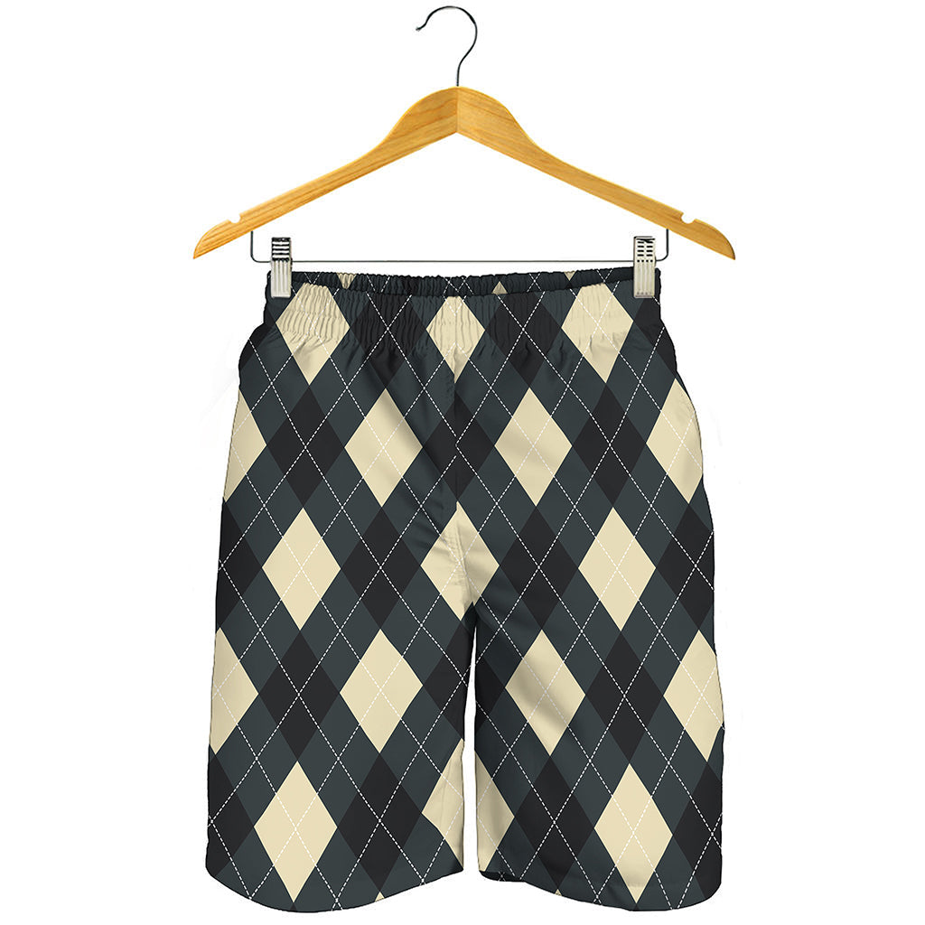 Spruce Blue And Beige Argyle Print Men's Shorts
