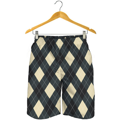 Spruce Blue And Beige Argyle Print Men's Shorts