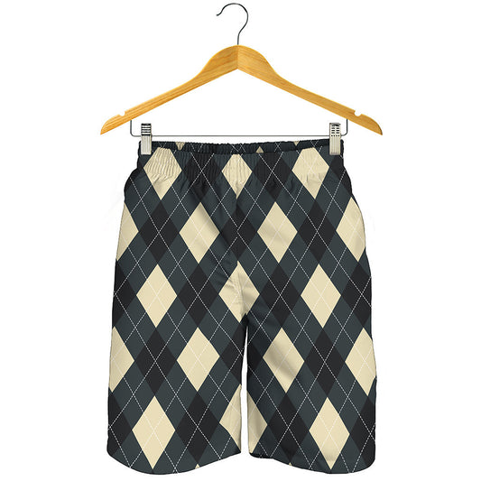 Spruce Blue And Beige Argyle Print Men's Shorts