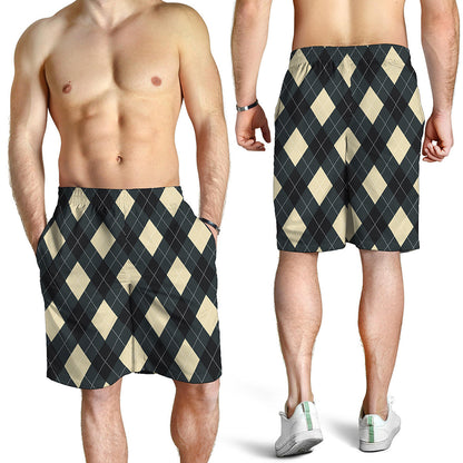 Spruce Blue And Beige Argyle Print Men's Shorts