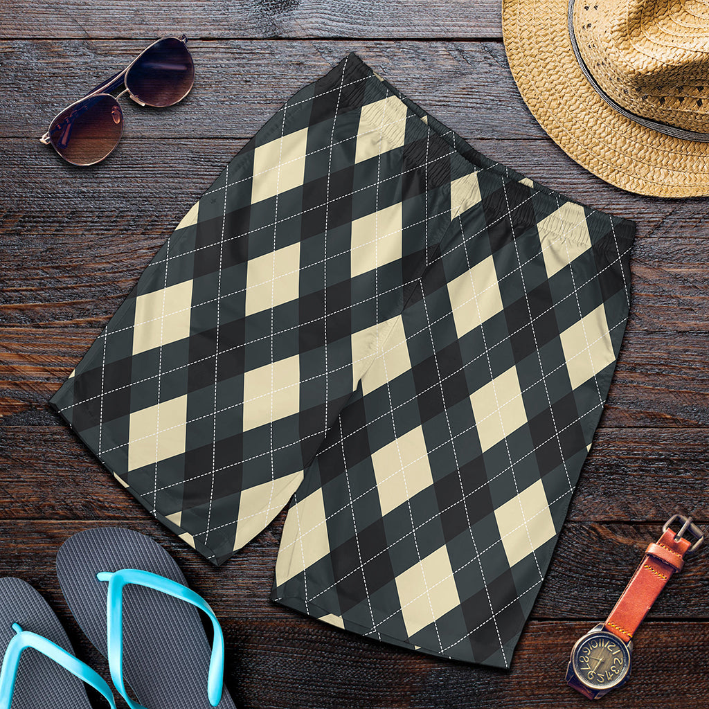 Spruce Blue And Beige Argyle Print Men's Shorts