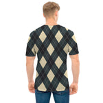 Spruce Blue And Beige Argyle Print Men's T-Shirt