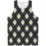 Spruce Blue And Beige Argyle Print Men's Tank Top