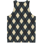 Spruce Blue And Beige Argyle Print Men's Tank Top