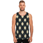 Spruce Blue And Beige Argyle Print Men's Tank Top