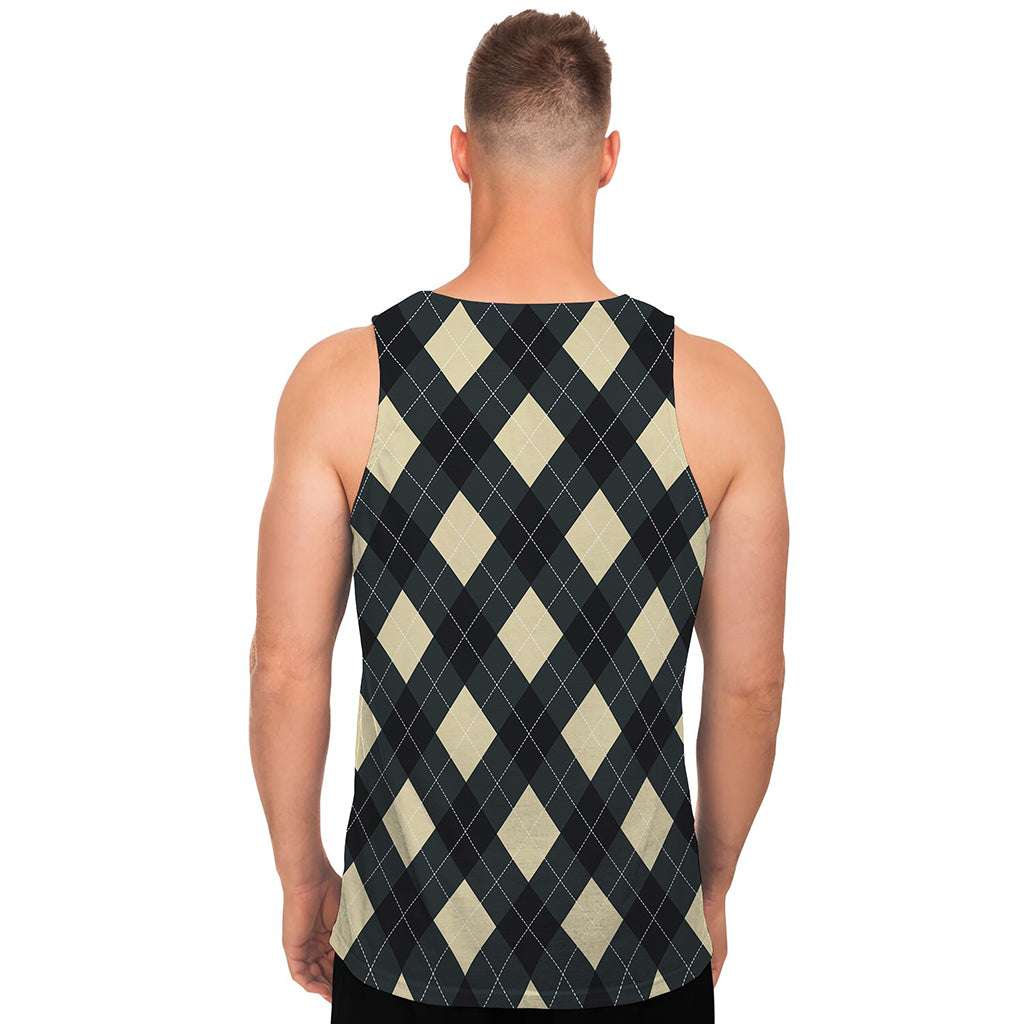 Spruce Blue And Beige Argyle Print Men's Tank Top