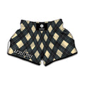 Spruce Blue And Beige Argyle Print Muay Thai Boxing Shorts