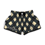 Spruce Blue And Beige Argyle Print Muay Thai Boxing Shorts