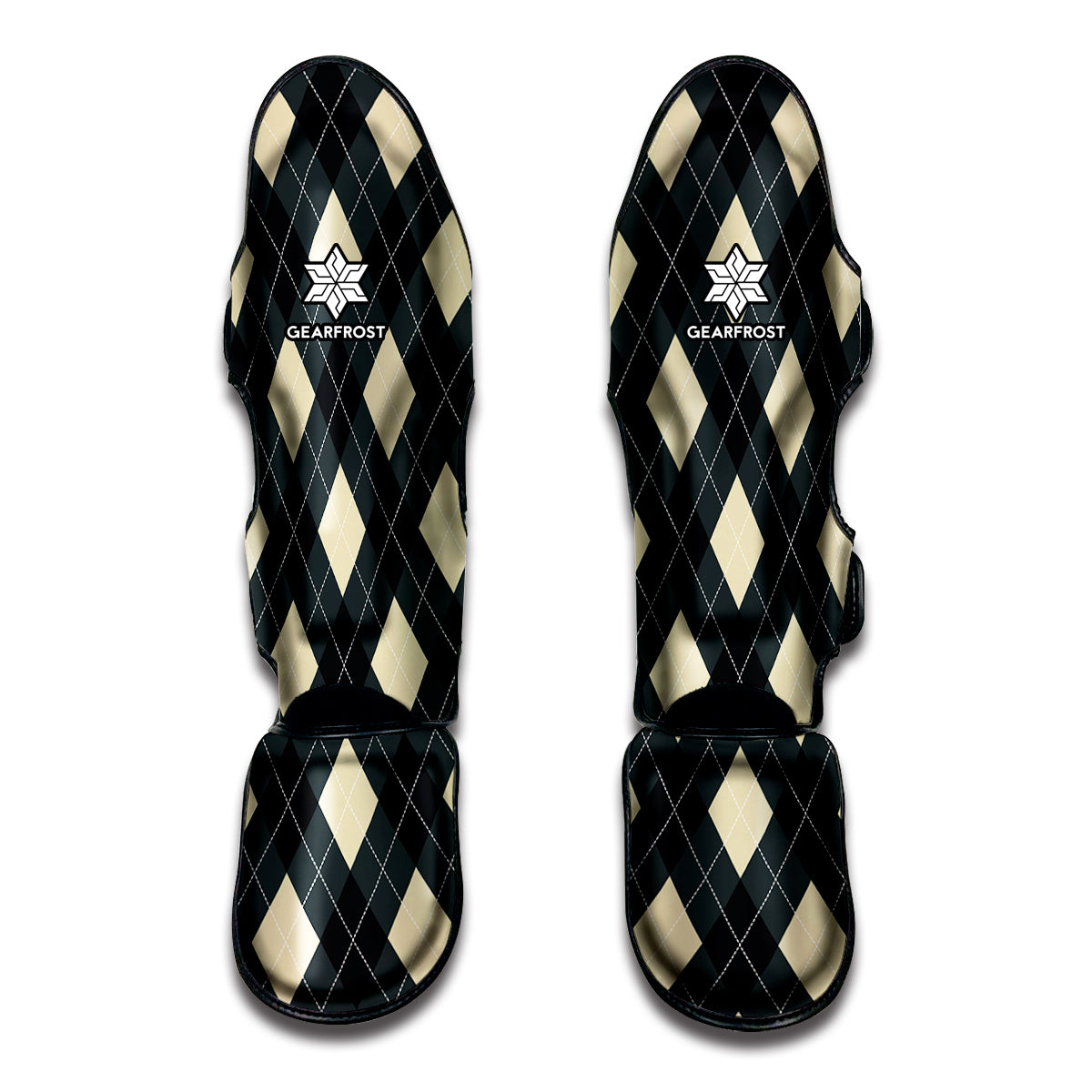 Spruce Blue And Beige Argyle Print Muay Thai Shin Guard