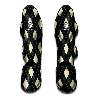Spruce Blue And Beige Argyle Print Muay Thai Shin Guard