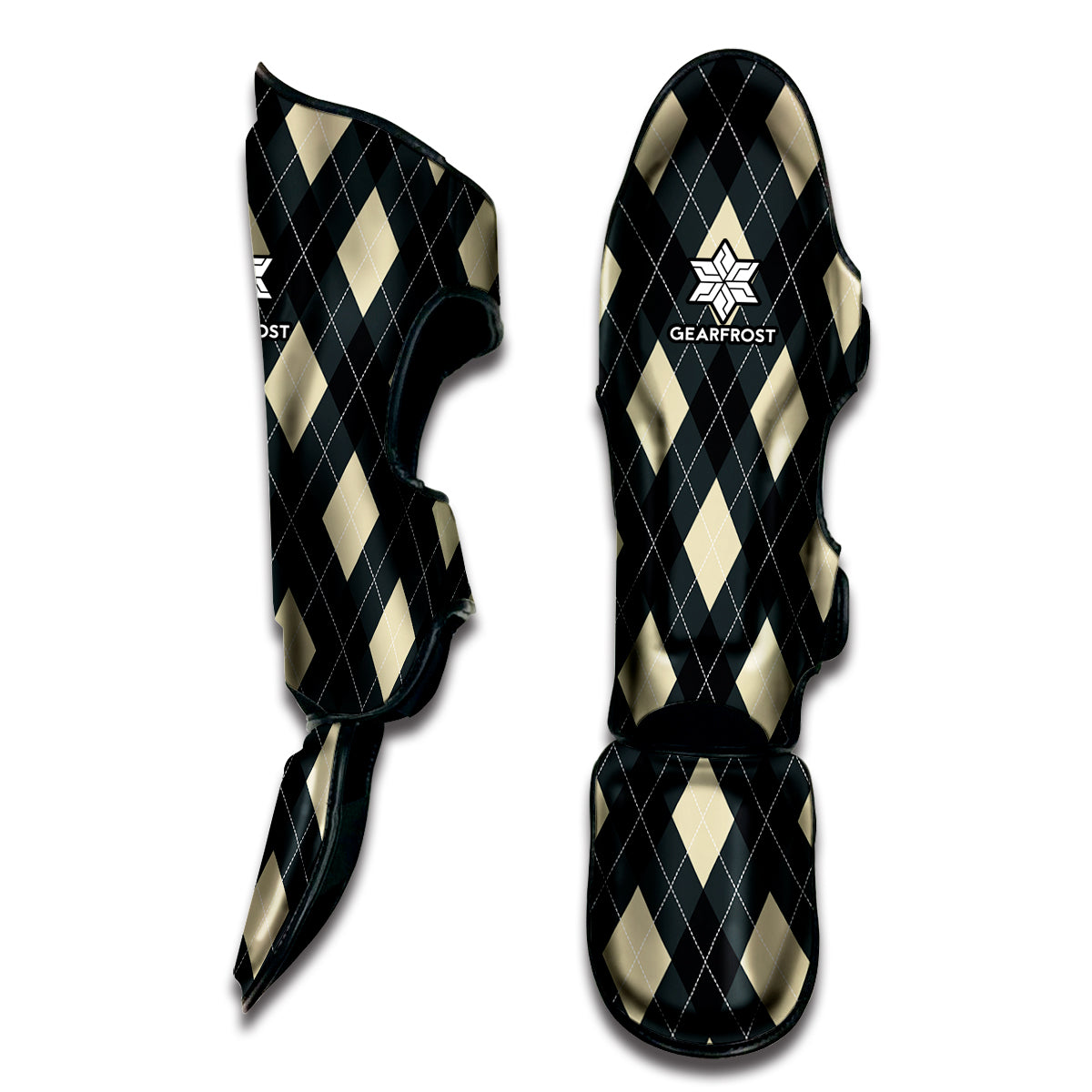 Spruce Blue And Beige Argyle Print Muay Thai Shin Guard
