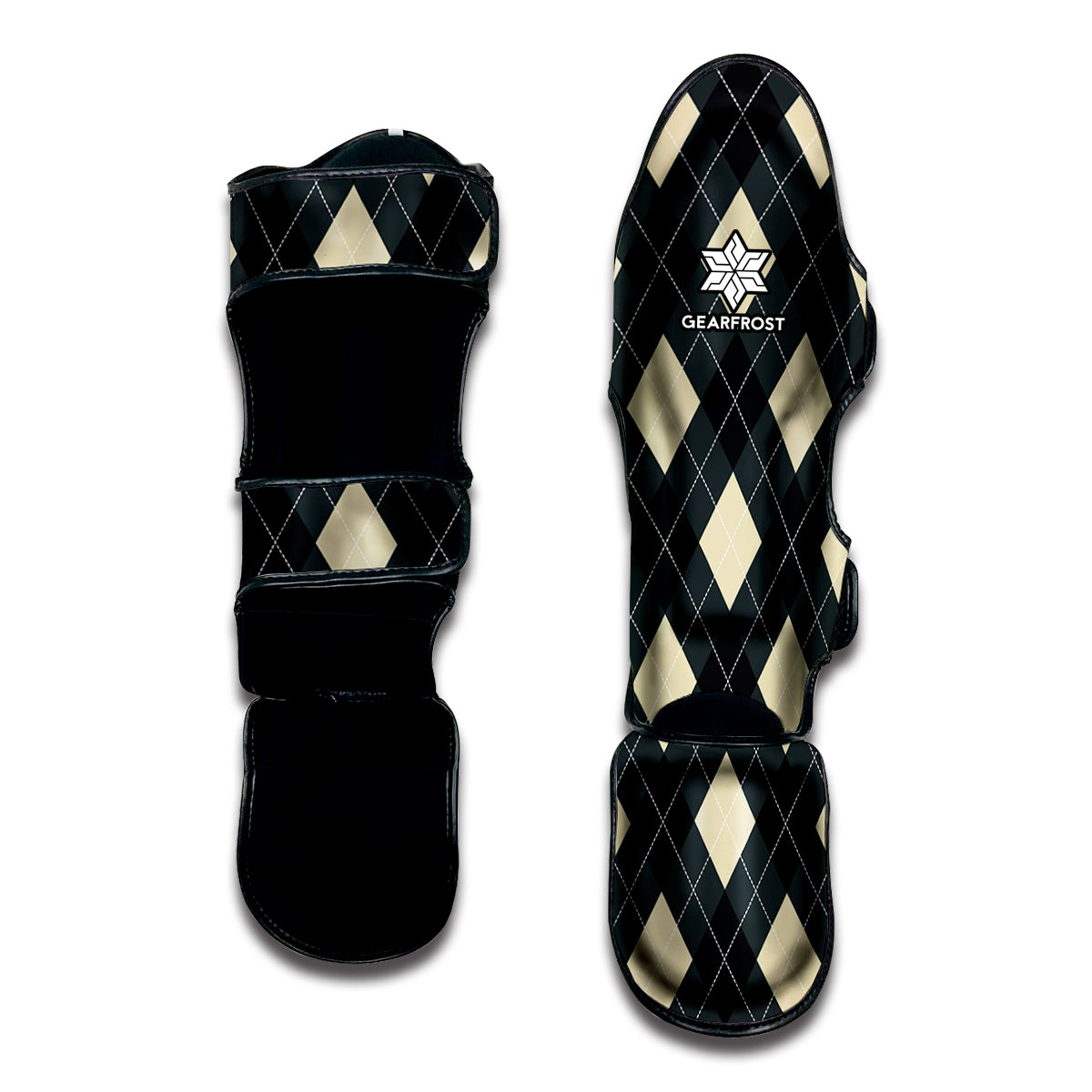 Spruce Blue And Beige Argyle Print Muay Thai Shin Guard