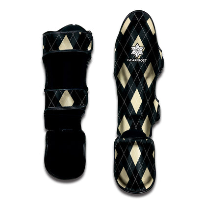 Spruce Blue And Beige Argyle Print Muay Thai Shin Guard