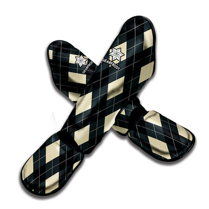 Spruce Blue And Beige Argyle Print Muay Thai Shin Guard