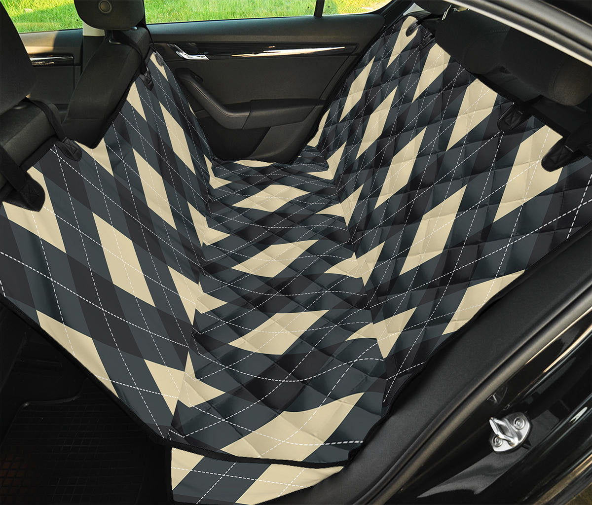 Spruce Blue And Beige Argyle Print Pet Car Back Seat Cover