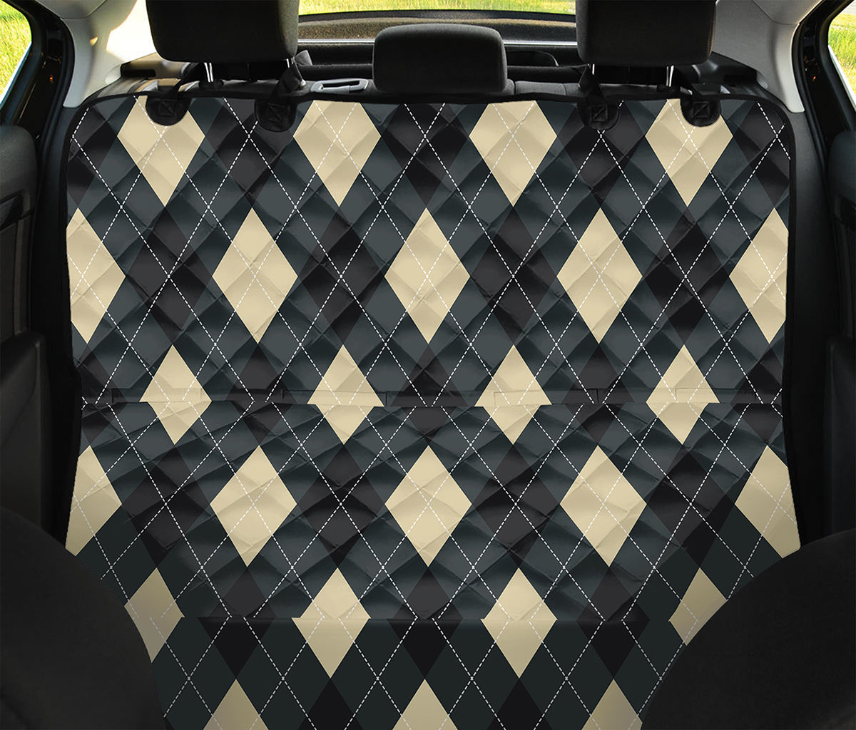 Spruce Blue And Beige Argyle Print Pet Car Back Seat Cover
