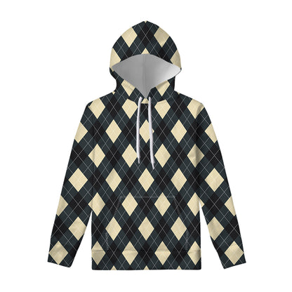 Spruce Blue And Beige Argyle Print Pullover Hoodie