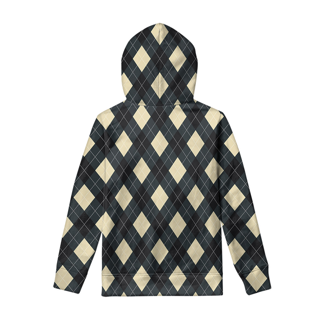 Spruce Blue And Beige Argyle Print Pullover Hoodie